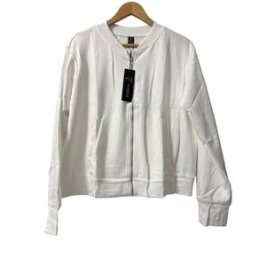 Totatuit Bomber Jacket Women Medium White New Zip Up Lightweight Stretch Casual